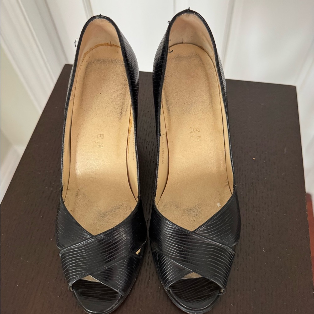 Ralph Lauren Black Open-Toe Cross-Strap Heels